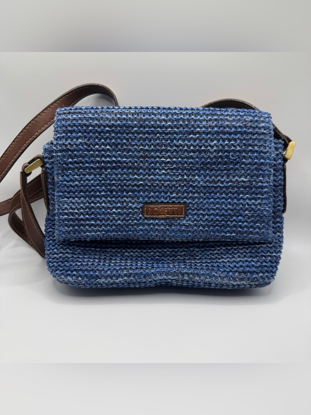 VTG Rosetti Womens Blue Handbag Multi-Pocket Shoulder Purse Coastal Cottage
